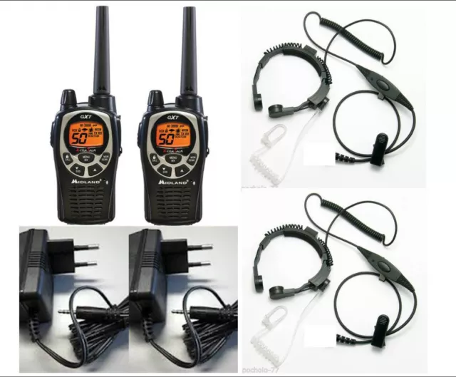 Walkie Talkie Midland GXT1000 5W + Speech Aid Military + Chargers Individual