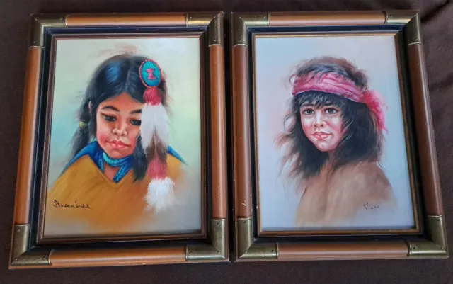 2 Navajo Artwork Oil Paintings By Steven Lee & D. Kee..Boy & Girl.....