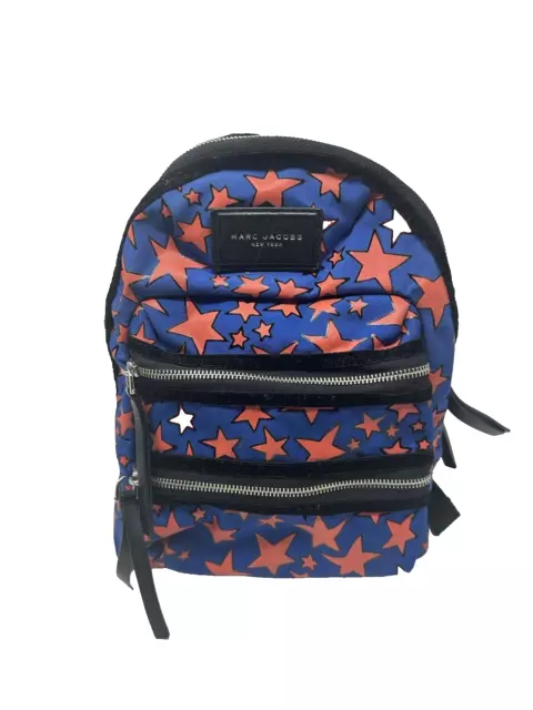 Marc Jacobs Size Medium Flocked Star Printed Biker Nylon Blue Red Black Backpack