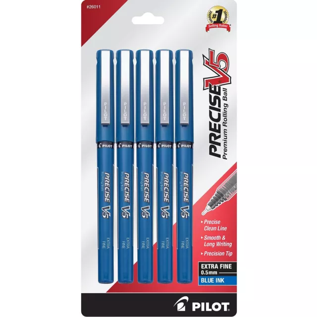 Pilot Precise V5 Rollerball Pens Extra Fine Point Blue Ink 5 Pack (26011) 379732