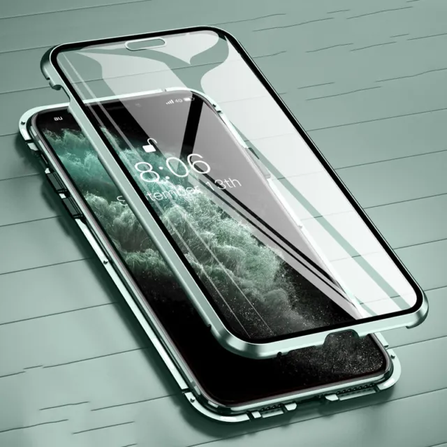 Housse de téléphone double côté en verre trempé 360° adsorption magnétique cadre métallique 3