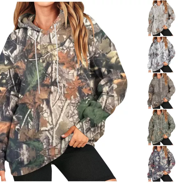 Women's Oversized Camouflage Hoodie Hooded Sweatshirt Casual Pullover Tops Shirt