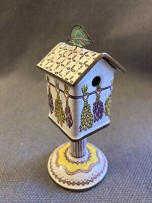 Hand-Painted Enamel On Copper Miniature Dove Cote Trinket Box