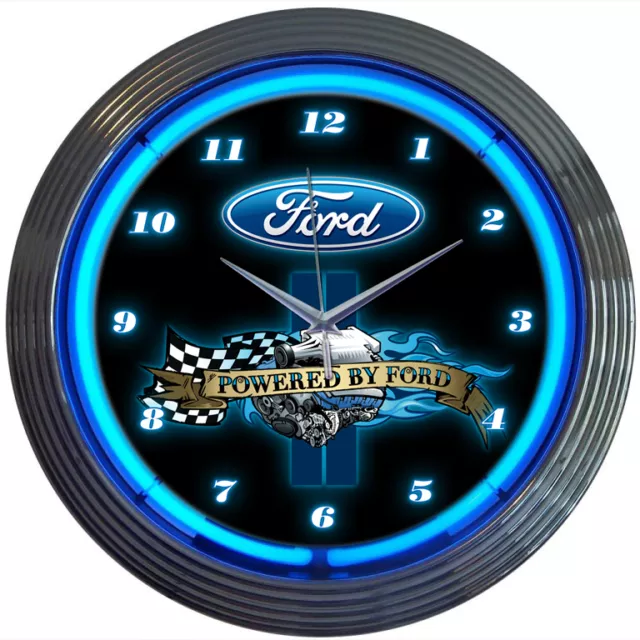 Powered by Ford oval neon clock sign Wall lamp light V8 Mancave Mancave lamp OLP