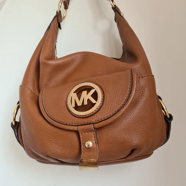 Michael Kors Leather Hobo Slouchy Shoulder Bag Large Brown Tan Fulton Bag