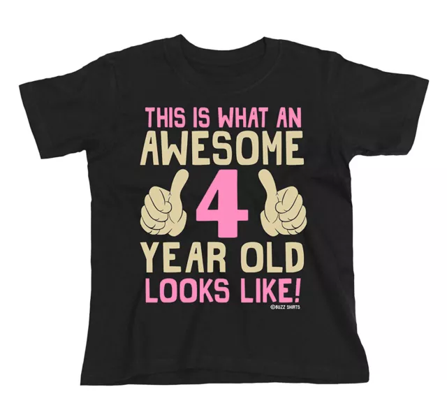 Girls 4th Birthday T-Shirt Kids ORGANIC Cotton Awesome 4 Year Old GIFT Idea