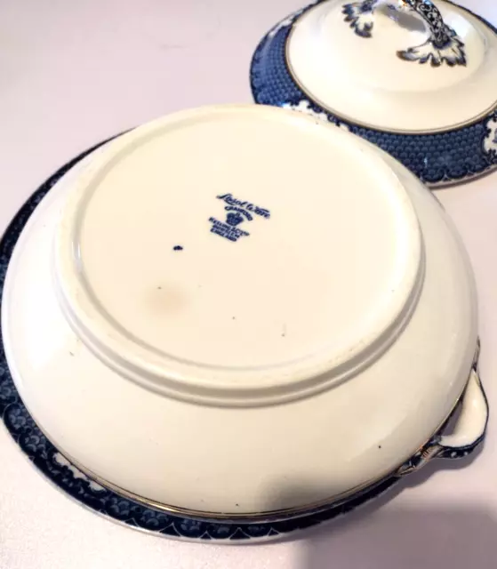 Burslem Lidded Serving Bowl Tureen Small Keeling Losol Ware blue & White floral 3