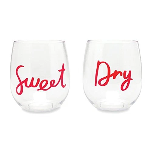 Kate Spade New York Women's Acrylic Stemless Wine Glass Set, Sweet & Dry