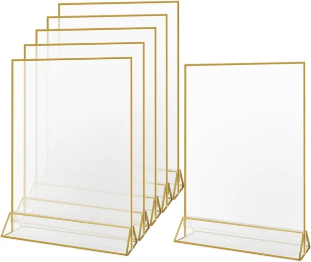 6 Pack 8.5 x 11 Acrylic Sign Holder with Gold Frames Vertical Stand Menu Holders