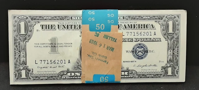 1957A U.s. $1 Silver Certificates 50 Note Pack- Consecutive Numbers - Unc.- 6201