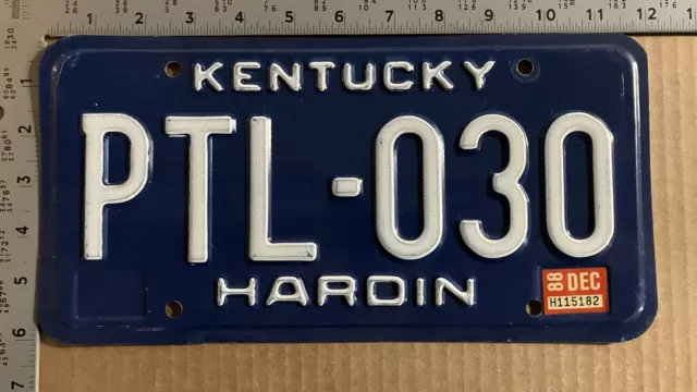 1988 Kentucky license plate PTL-030 Hardin classic DARK BLUE 13531