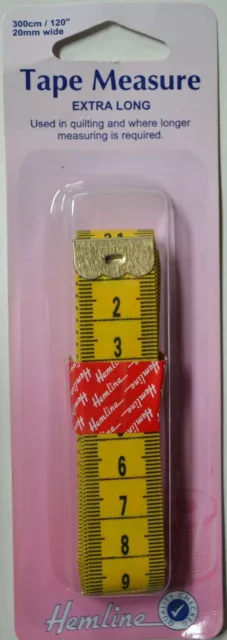 Hemline Tape Measure Extra Long, Fibreglass Non Stretching, 300cm, 120", x 20mm