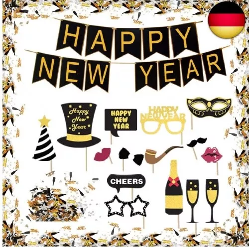 Silvester Deko Dekoration Set, Neujahr Silvesterdeko, Happy New Year Girlande +