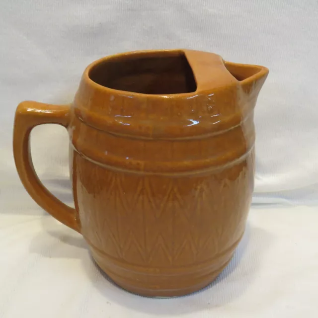 Vintage Barrel Banded Beer Water Pitcher Decanter Jug - Brown Ceramic/Stoneware