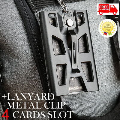 ID Badge Holder with Lanyard 4 Card Slot Clip Heavy Duty Wallet Vertical Case