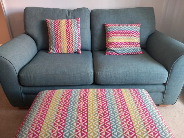 DFS 2 SEATER Sofa and Storage Footstool Textured Fabric in Sage