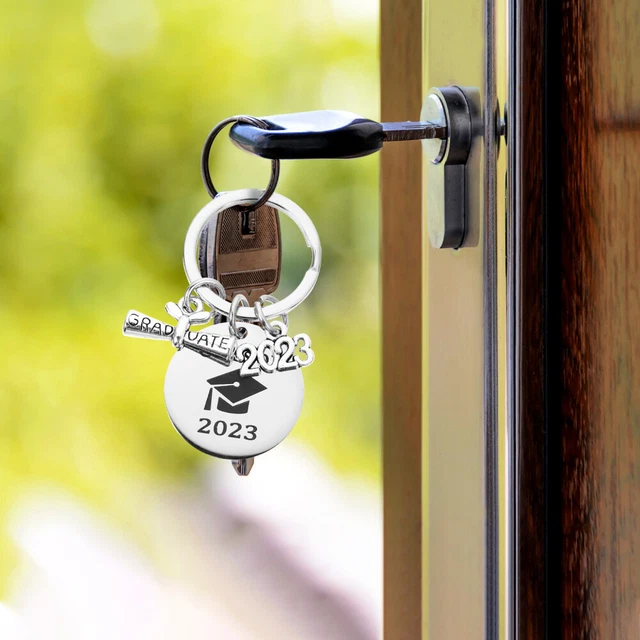 2 PCS Porte-clés Cadeaux De Fin D'études Pendentif En Acier Inoxydable 4