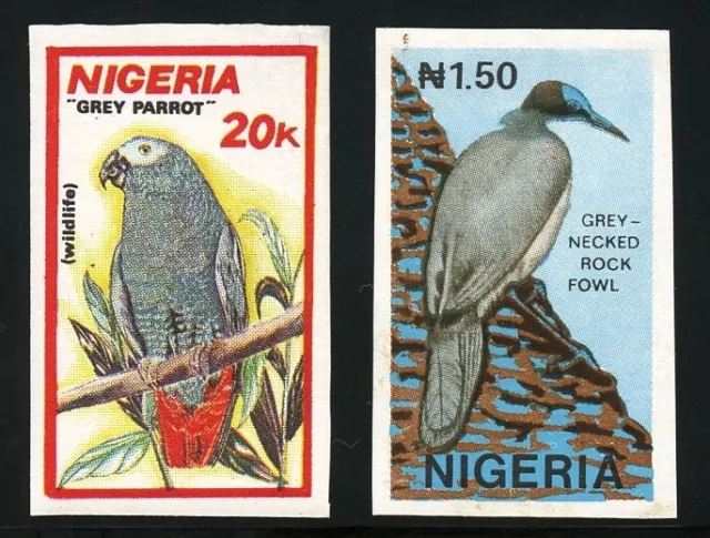 Nigeria 1990 Vögel Graupapagei Krähe 561 + 563 U Ungezähnt Imperf MNH/ 587