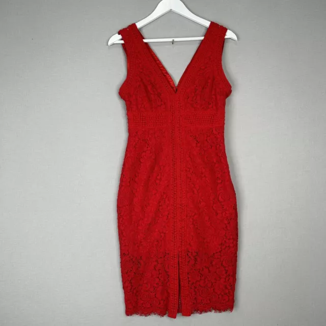 Bardot Womens Dress 4/Extra Small Red Morgan Front Slit Lace Sheath Valentine