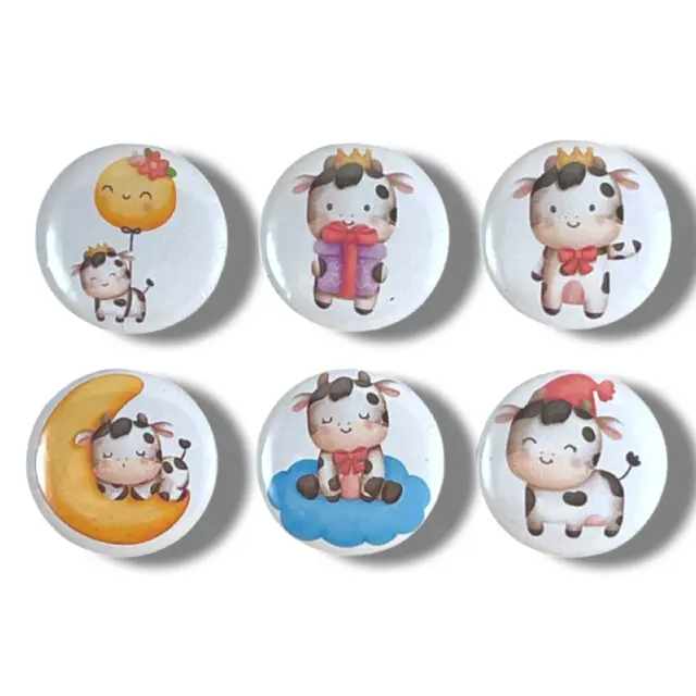 Set of 6 Cute Baby Nursery Cows 1 Inch Magnets for Fridge, Kitchen, Whiteboard