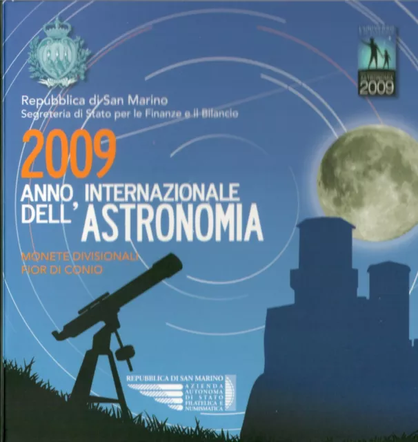 San Marino KMS 2009 + 5 Euro BU, 1 Cent - 2 Euro plus 5 € Silber Astronomie
