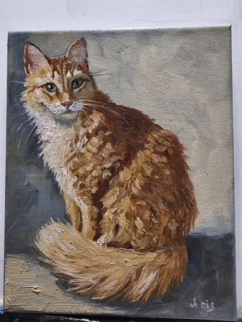 Original oil painting Pet portrait of Cute Cat, 10×8 inches impressionism