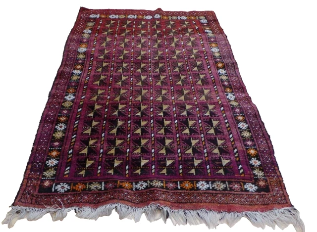 AFGHAN CARPET RUG HAND MADE Oriental Wool Vintage Belouch 5ft 9" x 3ft 7"