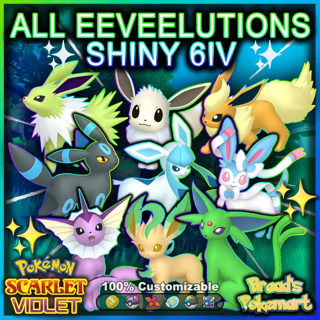 ✨Shiny EEVEELUTIONS 6IV BUNDLE✨ Pokemon Scarlet and Violet 🚀 Battle Ready EVs