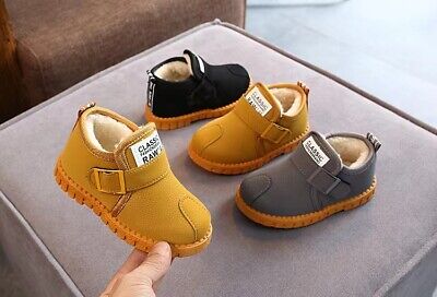 Girls Ankle Boots Kids Boys Winter Warm Snow Boots Chelsea Fur Lined Flat Shoes