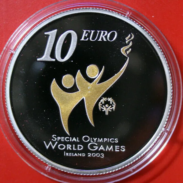 Irland 10 Euro 2003 Silber Proof-PP KM# 41 "Special Olympics" 24k Gold #F3674