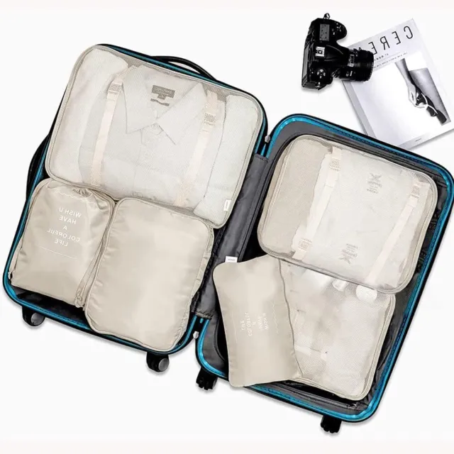 8× Packing Cubes Travel Pouches Luggage Organiser Clothes Suitcase Storage Bags