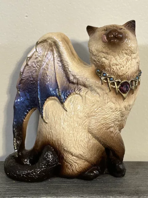 PENA 1988 Windstone Ed. Siamese Himalayan Flap Cat W/ Dragon Wings Purple Stone