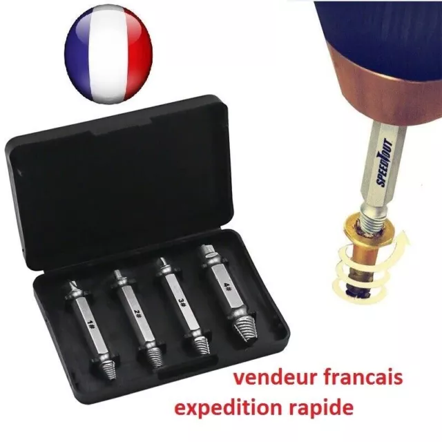EXTRACTEUR DE VIS BRISE ENDOMMAGE PERCEUSE VISSEUSE OUTIL DEVISSAGE CASSE 4 pcs