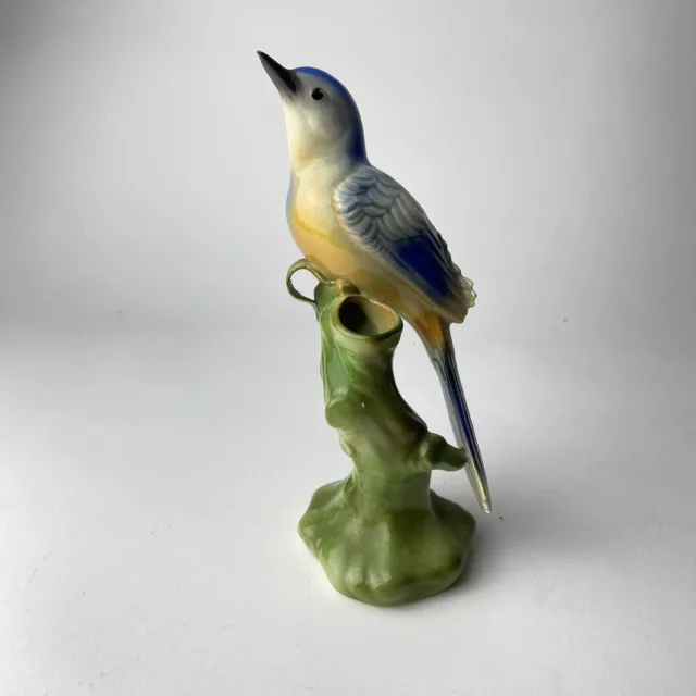 Vintage  Bud Vase Bird Blue Thrasher Bird On Tree  7”