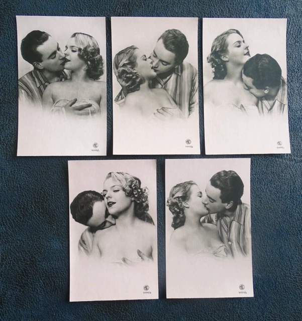 X5 ancienne Carte Postale Charme Amour Fin 40 50's après guerre rétro Vintage L2