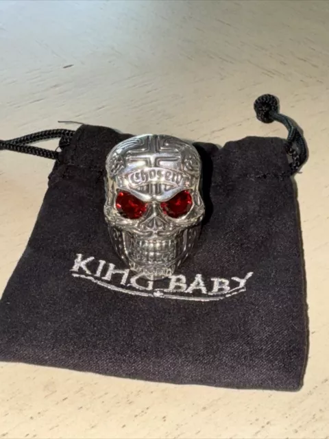 King Baby Studio Large Skull Ring Chosen Cross Garnet Red Eyes 925 Size 13