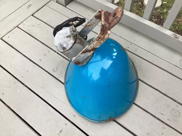 Vintage Elliptalux Blue Gas Station Industrial Light Fixture W/ Bracket 21 Inch