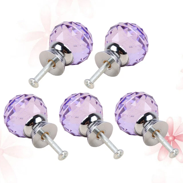 5 Pcs Crystal Handle Drawer Knobs Cupboard Glass Zinc Alloy