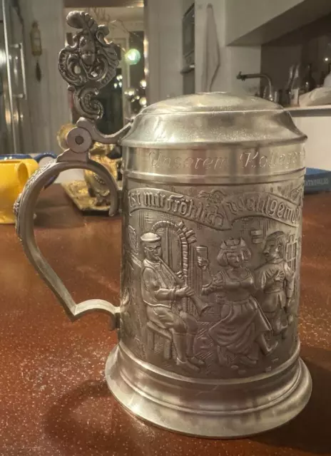 Original antiker bayrischer Zinn-Bierkrug: „Ist mir fröhlich wohlgemuth ..“