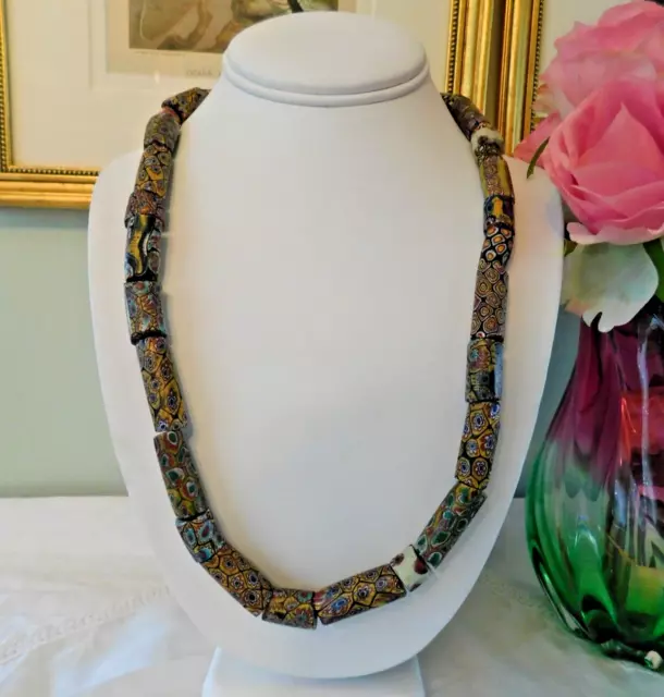 Antique Venetian Millefiori African Trade Beaded Necklace 27 inch
