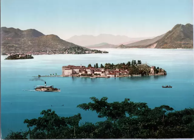 Italy, Lake Maggiore. Isola Bella e Pallanza.  vintage print photochrome, vi