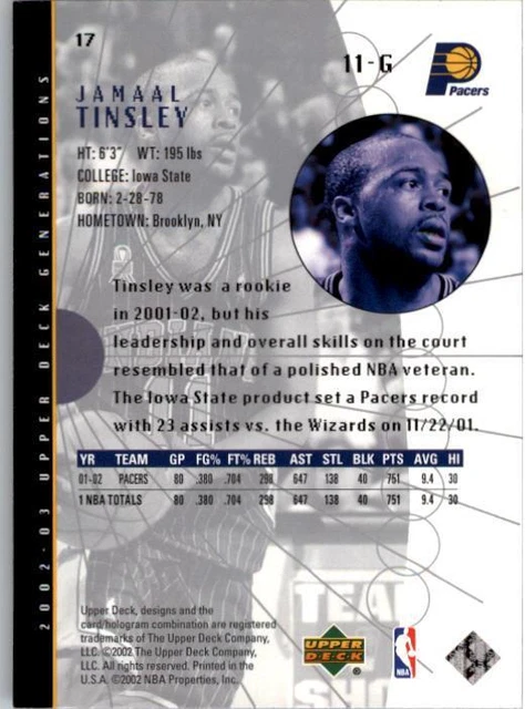 200203 UPPER DECK Generations Indiana Pacers Carte Basketball 17