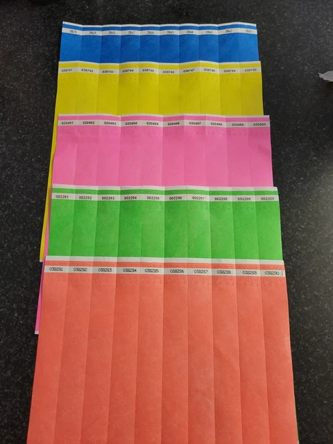 5,000  1" Assorted Tyvek Wristbands, Paper Wristbands, Free Ship In Usa