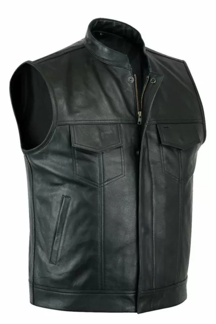Men's Sons of Anarchy Motorbike Cut Off Vest Concealed Carry Leather Waistcoat