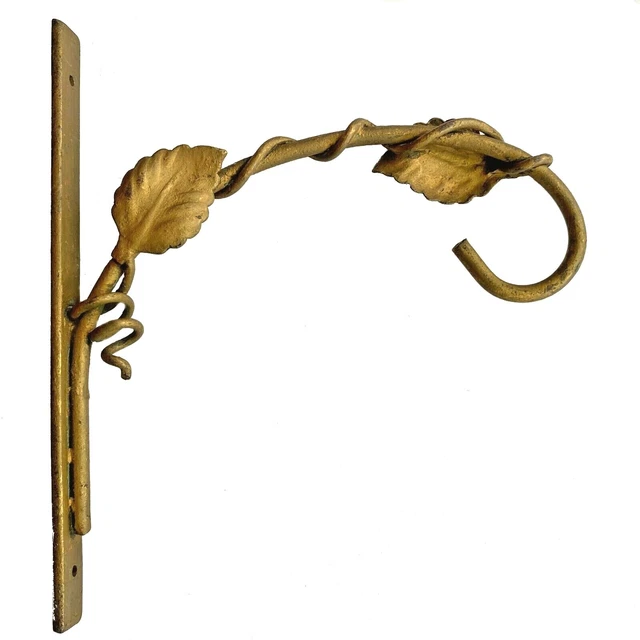 Vintage Decorative Gilt Metal Hook Gold Leafy Vine Plant Birdcage Sign Hanger