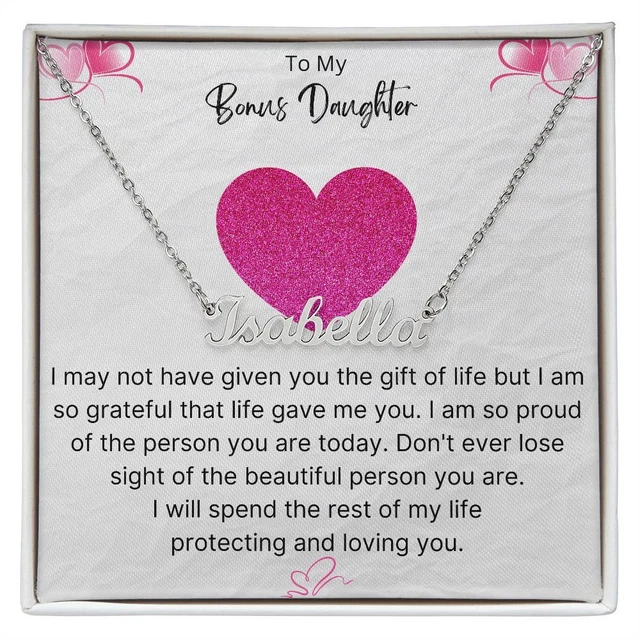 To My Bonus Daughter Personalized Name Necklace Birthday Gift Christmas Present