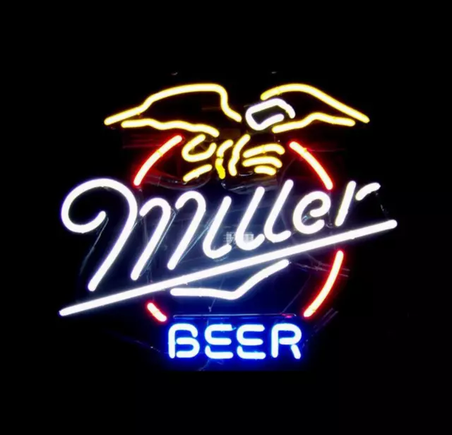 24"x20"MILLER EAGLE Neon Sign Bier Bar Wandbehang Leuchtreklame Nachtlicht Dekor