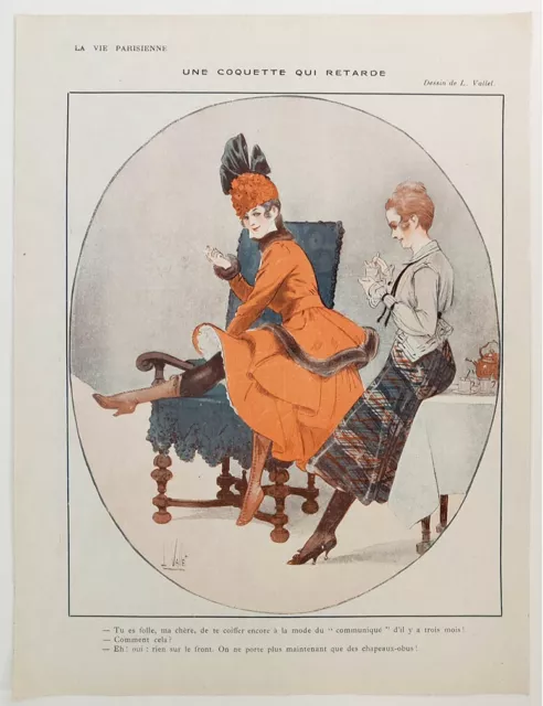 Pretty French Ladies LOUIS VALLET 1916 La Vie Parisienne Page Print COQUETTE