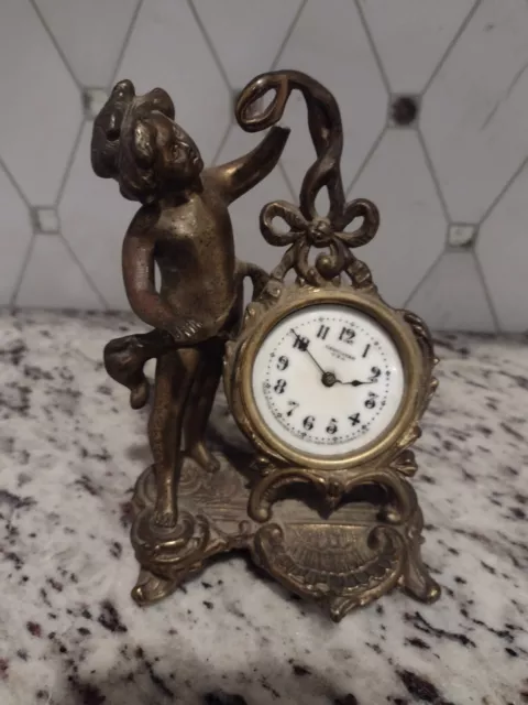 Antique Newhaven Clock Co Figural Cherub Desk Clock Art Nouveau As/Is Parts