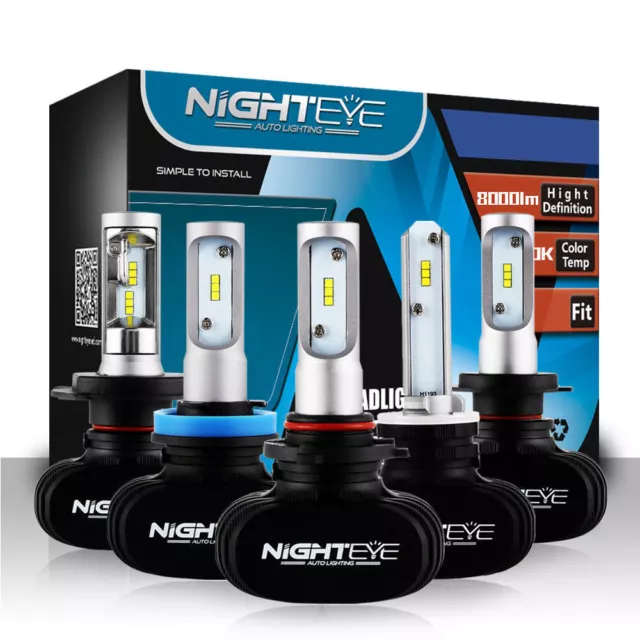 NIGHTEYE H1 H4 9006 LED Headlight Kit Bulbs Hi-Lo Beam 8000LM 6500K White